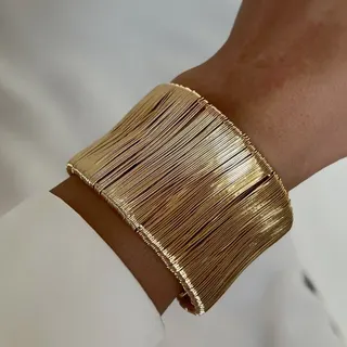 Gold Multi-Strand Geometric Cuff Bracelet - Open Bangle with Wavy Spiral Wire Design, 18K Gold Plated Alloy, Adjustable, Minimalist Luxury Jewelry for Women