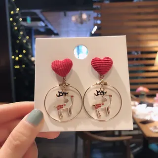 Christmas Heart Deer Dangle Earrings, Alloy 18K Gold Plated Festive Cute Hoop Earrings for Women, Holiday Gift Jewelry