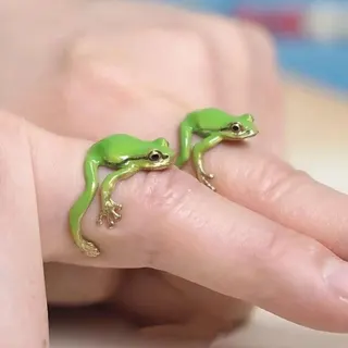 Funny Frog Ring Green Animal Shaped Open Band Alloy 18K Gold Plated Cute Personality Jewelry Gift for Women
