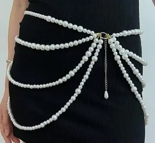 Minimalist Multi-Strand Fake Pearl Body Chain 65cm Gunmetal Clasp Luxury Waist Belt for Party Evening Dress