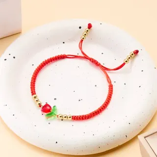 Tulip Woven Bracelet for Women, Adjustable Beaded Handmade Rope Bracelet with Resin Flower Charm, Khaki Boho Forest Style, 16-26cm