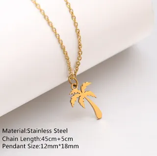 Palm Tree Necklace for Men & Women, 304 Stainless Steel 18K Gold Plated Long Chain Pendant, 45cm+5cm Adjustable, Hypoallergenic Vacation Beach Jewelry, 12x18mm