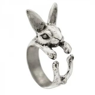 Vintage Rabbit Ring - Adjustable Open-Back Animal Zodiac Ring, Antique Silver Alloy 3D Sculpted Cute Bunny Finger Ring for Women, Gift Ready