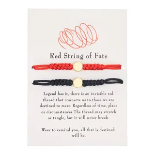 Red String of Fate Bracelet Set - Red & Black Braided Cord with Gold Heart Charm, Adjustable 16-28cm, Lucky Friendship Bracelet for Couples & Best Friends, Gift Card Included (2 Pcs)