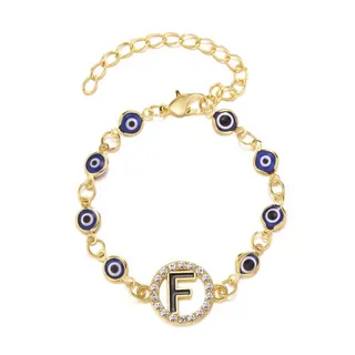 Letter Z Bracelet with Evil Eye Beads & Crystal Rhinestone, Gold Plated Adjustable Chain Charm Bracelet for Women, 16+6cm