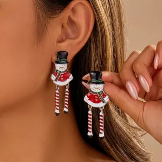 Christmas Snowman Earrings - Cute Long-Leg Top Hat Snowman Dangle Earrings, Alloy Enamel Holiday Party Jewelry, Festive Gift for Women, 1 Pair