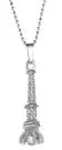 French Eiffel Tower Pendant Necklace, White Gold Plated Alloy with Rhinestones, Adjustable 45+6cm Clavicle Chain for Women, Paris Travel Gift Jewelry