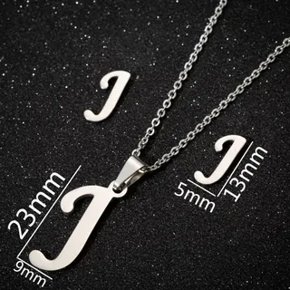 Letter B Necklace & Earrings Set, Stainless Steel Corsiva Script Pendant, 45cm Chain, Hypoallergenic Tarnish-Free, Steel Color, Birthday Gift Jewelry Set