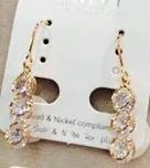 3-Stone Round Cubic Zirconia Drop Earrings, Gold-Plated Alloy Hook Earrings, Sparkling Classic Dangle Earrings for Women