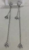 Luxury Tassel Drop Earrings for Women, Silver Alloy with Micro-Paved Cubic Zirconia, Long Dangle Earrings for Party Wedding
