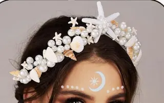Ocean Starfish Shell Pearl Headband, Boho Beach Wedding Hair Accessory, White Seashell Hairband for Women