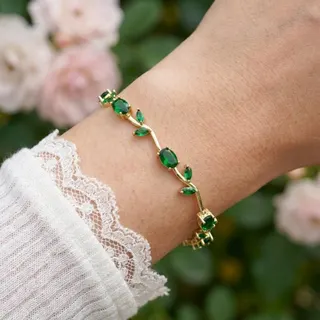 French Vintage Tulip Vine Bracelet for Women, 18K Gold Plated Copper with Purple & Pink Zircon, Delicate Minimalist Chain, 19cm