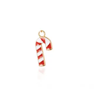 Christmas Candy Cane Charm Pendant, Red White Enamel Alloy 18K Gold Plated, Holiday Jewelry DIY Bead Finding, Approx 4cm