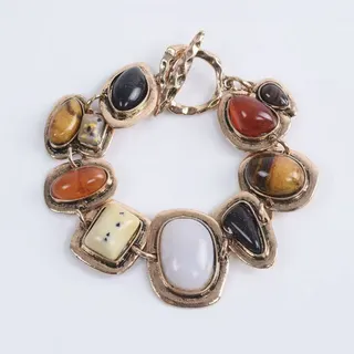 Vintage Bohemian Multi-Stone Bracelet, 18K Gold Plated Alloy with Acrylic Stones, Statement Jewelry for Women