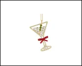 Christmas Martini Glass Charm with Bow, Gold Alloy Pendant, Holiday Bag & Tree Ornament, Festive Jewelry Accessory