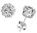 Round Crown Zircon Stud Earrings for Women, White Gold Plated 0.6cm, Hypoallergenic Daily Dainty Earrings (Pair)