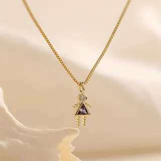 Birthstone Girl Mini Pendant Necklace - September Blue, 18K Gold Plated Copper with Micro-Paved Zircon, Sweet Cute Clavicle Chain 40+5cm, Birthday Gift for Her
