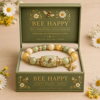 Bee Happy Enamel Bee & Daisy Beaded Bracelet, Glass + Alloy, ~18cm, Vintage Garden Style, Limited Gift Box, Women's Jewelry