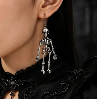 Halloween Skull Earrings Gothic Skeleton Dangle Earrings Silver Alloy Punk Horror Party Cosplay Jewelry Pair