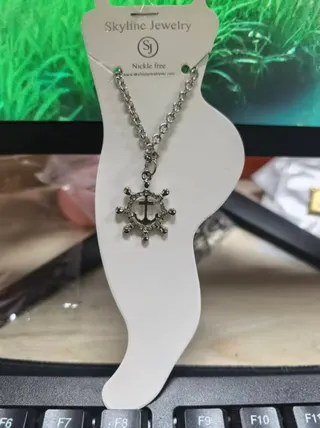 Vintage Ship Wheel Cross Pendant Anklet, Alloy Silver Nickel-Free Hollow-Out Religious Boho Chain, 21cm