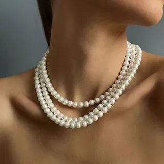3-Layer Pearl Necklace for Women, 8mm Imitation Pearl Multi-Strand Choker, Adjustable 36+5cm Elegant French Vintage Collarbone Chain for Daily Office Wedding Party
