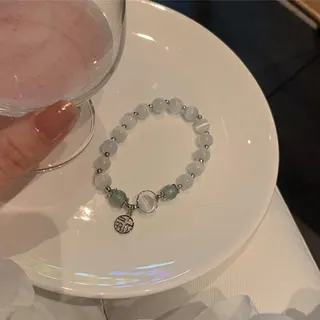 Cat's Eye Stone Lucky Charm Bead Bracelet - New Chinese Style Elastic Stretch Bracelet with Hollow Fu Pendant, Alloy & Cat's Eye Beads, Gift for Women
