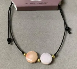 Adjustable Beaded Bracelet - Peach & Lavender Round Beads with Black Braided Cord & Gold Spacer Beads, Minimalist Boho Handmade Jewelry Gift for Women