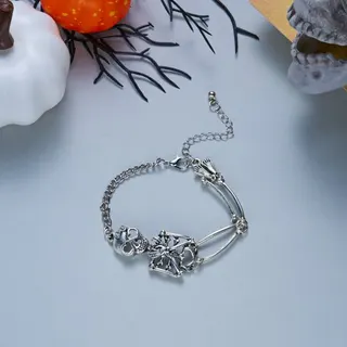 Halloween Gothic Skull Bracelet for Women, Gold Tone Alloy Skeleton Punk Hip-Hop Adjustable Chain Bracelet with Extender, Dark Aesthetic Party Jewelry Gift
