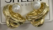 Vintage Pearl Hoop Earrings 18K Gold Plated Alloy Twist Knot Earrings for Women Elegant French Style Jewelry Gift