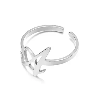 Letter W Open Ring for Women, Adjustable Stainless Steel Band, Minimalist Polished Silver Finger Ring, Hypoallergenic Stackable Jewelry