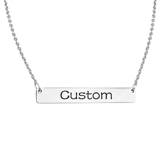 Personalized Bar Necklace - Stainless Steel Gold Plated, Double-Sided Custom Engraving, 50+5cm Adjustable Chain, 0.7x4.5cm Rectangle Pendant, Hypoallergenic Gift for Her