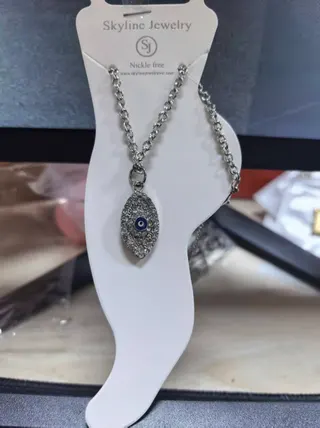 Evil Eye Necklace for Women, Oval Blue Eye Pendant with Rhinestone Micro-Pavé, Nickel Free Alloy Chain, Boho Lucky Charm Locket Necklace