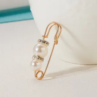 Vintage Pearl Brooch Pin - Rose Gold Alloy with Rhinestone & Imitation Pearl, Elegant French Style Lapel Brooch for Blazer Coat Scarf