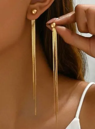 Gold Long Tassel Earrings - 18K Gold Plated Alloy Dangle Earline, Minimalist French Elegant Drop Earrings for Women