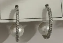 Elegant Pearl Hoop Earrings for Women, Rhinestone C-Shape Half Hoop with Imitation Pearl Drop, Silver Plated Alloy, French Chic Daily & Party Jewelry