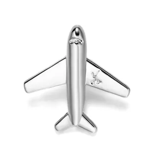 Vintage Airplane Pin Brooch, White Gold Plated Alloy, Mirror Polished Pilot Badge, Unisex Minimalist Jewelry 2.3cm