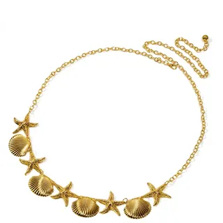 Gold Starfish & Shell Waist Chain for Women - Boho Beach Bikini Belt, 18K Gold Plated Alloy Ocean Waist Chain, Adjustable ~115cm Summer Vacation Accessory