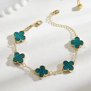 Lucky Four Leaf Clover Bracelet Women Rose Gold Black Red Enamel Bead Adjustable Chain Fashion Jewelry Gift