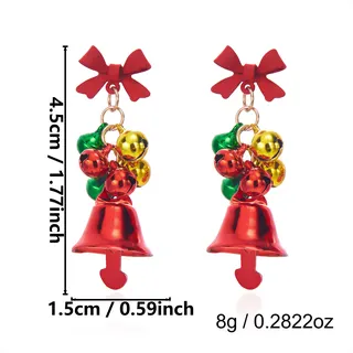 Christmas Bell Earrings - Red Bow & Multi-Bell Dangle Earrings, Alloy Electroplated Holiday Party Jewelry Gift, 4.5cm