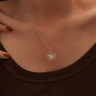 Stainless Steel Flower Necklace Women, 18K Gold Plated Hollow Petal Pendant Choker Chain, 40+5cm Adjustable, Hypoallergenic Tarnish Free