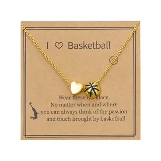 Volleyball Necklace Gold Heart & Ball Pendant Alloy 18K Gold Plated Adjustable Chain Sports Fan Gift Jewelry