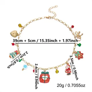 Christmas Multi-Charms Necklace Gold Alloy 18K Plated Enamel Gift Box Santa Snowflake Bell Charm Adjustable 39+5cm Holiday Jewelry Gift