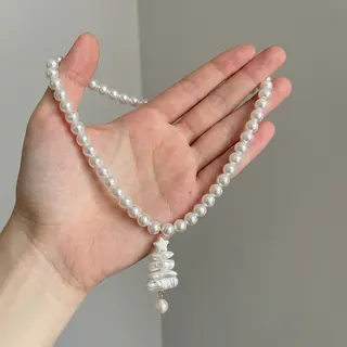 Christmas Tree Pearl Necklace for Women, Alloy Imitation Pearl Bead Chain with Layered Tree Pendant & Dangling Pearl, Holiday Gift Jewelry 50+7cm
