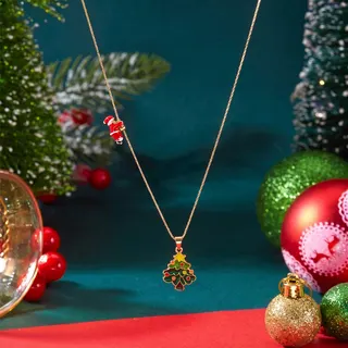 Christmas Snowflake Pendant Necklace for Women, 18K Gold Plated Alloy with Colorful Enamel & Zircon, Santa Claus Charm Choker, Holiday Gift Jewelry 40+5cm