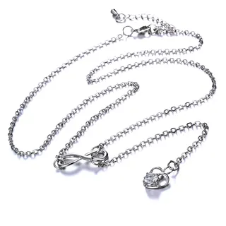 Infinity Symbol Heart Pendant Necklace for Women, White Gold Plated Alloy with Zircon, Adjustable 49+9cm Clavicle Chain, Elegant Gift Jewelry