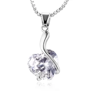 Silver Plated Heart Zircon Pendant Necklace for Women, S-Curve Wave Wrap Design, Adjustable 46+5cm Chain, Elegant Rhinestone Locket Gift Jewelry