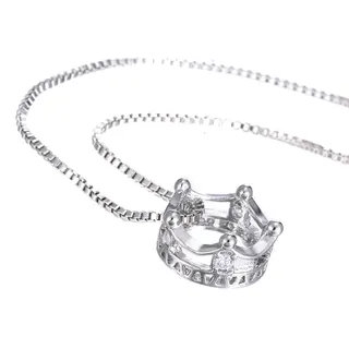 Luxury Crown Pendant Necklace, Hollow Rhinestone Four-Prong Setting, White Gold Alloy Box Chain, 1.2cm 45+6cm Adjustable, Women's Statement Jewelry