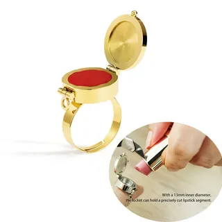 Lipstick Ring with Hinged Compartment, Abalone Shell Inlay Gold Stainless Steel Open Adjustable Ring, Creative Portable Lip Balm Jewelry Gift