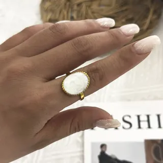 Boho Heart Wave Ring - White Resin & 18K Gold Plated Stainless Steel, Hypoallergenic Stackable Statement Ring for Women