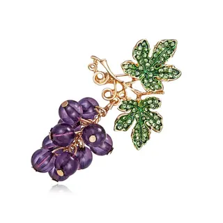 Vintage Grape Cluster Brooch, Enamel & Rhinestone Floral Pin, 18K Gold Plated Alloy, Elegant Coat Blazer Accessory for Women, Gift Ready